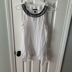 Beautiful white gauze type top with beaded collar